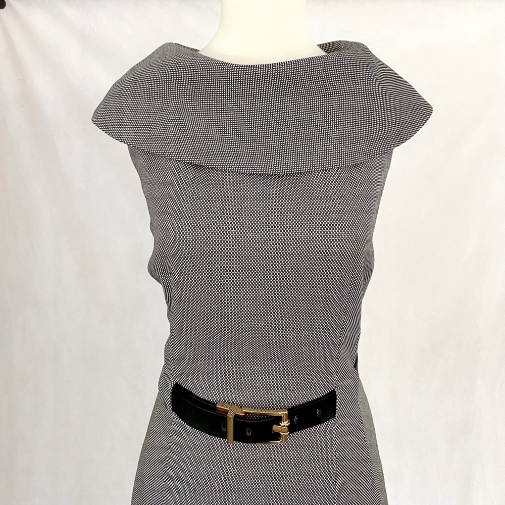Tahari Sleeveless Wide Neck Pattern Sheath Dress - Picture 2 of 10
